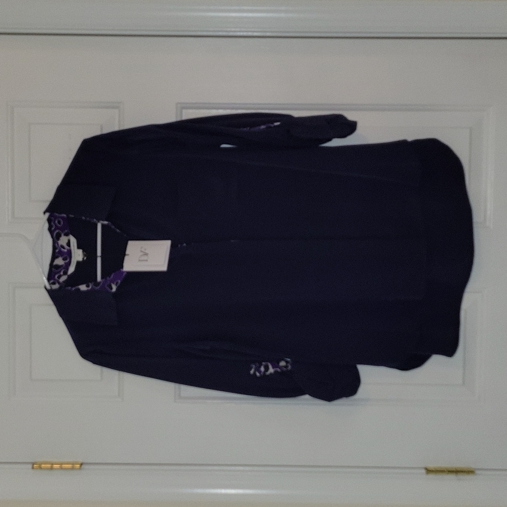 Dian Von Furstenberg Silk Blouse Blue with Purple accent Size 10